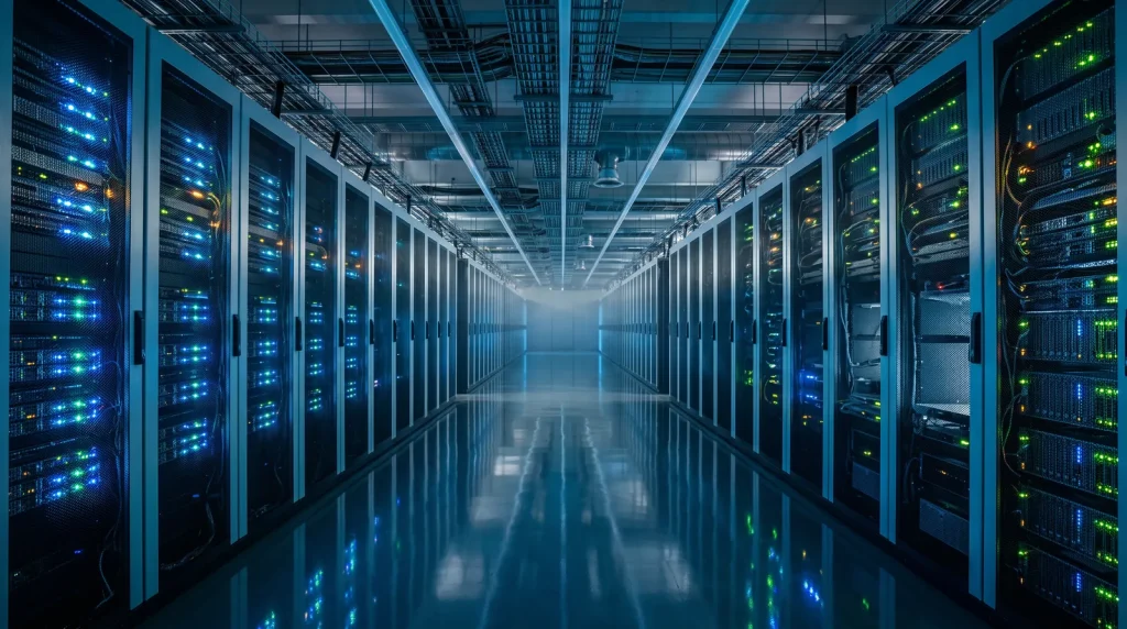Server racks lining a data centre aisle