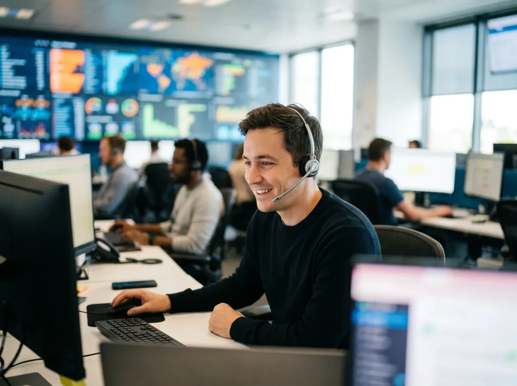 Support engineer wearing a headset